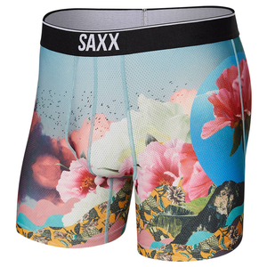 Herren-Sportboxershorts SAXX VOLT Boxer Brief mit Morgenblumen - blau