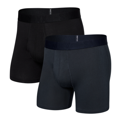 Herrenkühlboxershorts / Sportunterwäsche mit Reißverschluss SAXX DROPTEMP COOL Boxer Brief Fly 2er-Pack, schwarz und blau