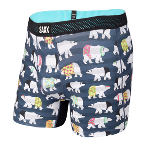 Herrenkühlboxershorts / Sportunterwäsche mit Reißverschluss SAXX HOT SHOT Boxer Brief Fly Eisbären - dunkelblau