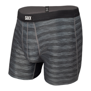 Herrenkühlboxershorts / Sportunterwäsche mit Reißverschluss SAXX HOT SHOT Boxer Brief Fly in Streifen - schwarz