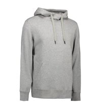 Männliches Sweatshirt mit einer grauen Marke mit Kapuzenkern, grau