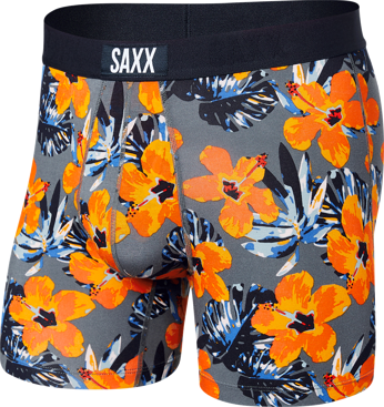 Herren-Schnelltrocknungs-Boxershorts SAXX VIBE Boxer Brief - Hibiskus - Grau