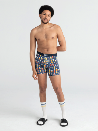 Herren-Schnelltrocknungsboxershorts SAXX VIBE Boxer Brief Bierkrüge und Gläser - dunkelblau