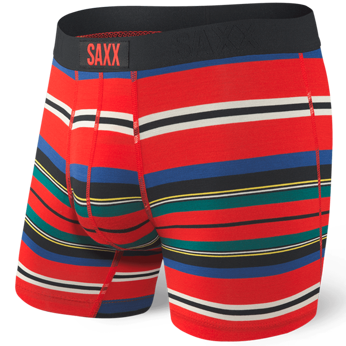 Herren-Schnelltrocknungsboxershorts SAXX VIBE Boxer Brief mit ungleichen Streifen - rot