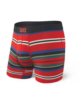 Herren-Schnelltrocknungsboxershorts SAXX VIBE Boxer Brief mit ungleichen Streifen - rot