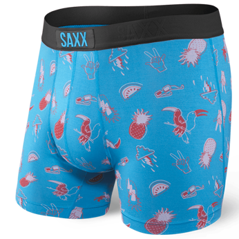 Herren-Schnelltrocknungsboxershorts SAXX VIBE Boxer Briefs tropischer Urlaub - blau