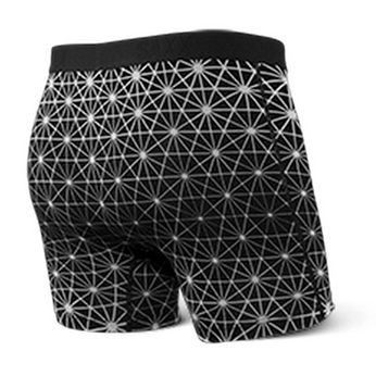 Herrenunterhosen bequem SAXX ULTRA Boxer Brief Fly geometrische Verbindungen - schwarz