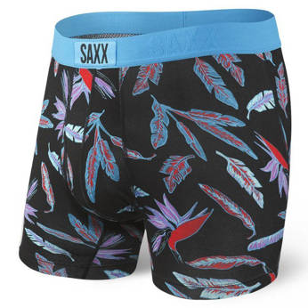 Herrenunterhosen bequem SAXX ULTRA Boxer Brief Fly mit Paradiesvogelblattmuster - schwarz