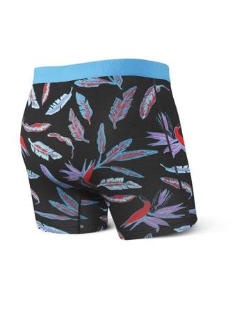 Herrenunterhosen bequem SAXX ULTRA Boxer Brief Fly mit Paradiesvogelblattmuster - schwarz