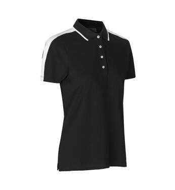 Polo-Shirt, kontrastreich, Damen, Marke ID - Schwarz