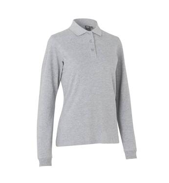 Polo-Shirt mit langen Ärmeln, Stretch, Damen, Marke ID - Grau Melange