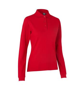 Polo-Shirt mit langen Ärmeln, Stretch, Damen, Marke ID - Rot