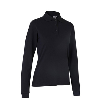 Polo-Shirt mit langen Ärmeln, Stretch, Damen, Marke ID - Schwarz