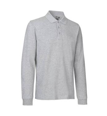 Polo-Shirt mit langen Ärmeln, Stretch, Marke ID - Grau Melange