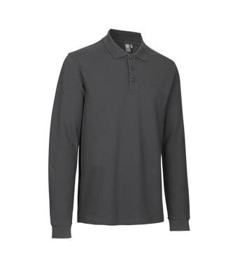 Polo-Shirt mit langen Ärmeln, Stretch, von der Marke ID - Grau