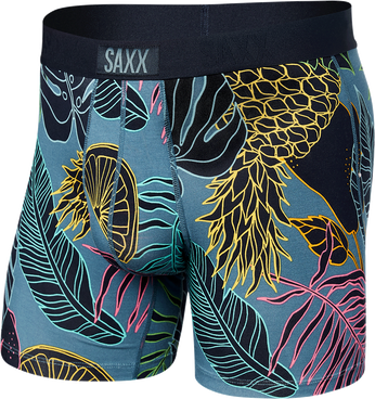 Herren-Schnelltrocknungsboxershorts SAXX VIBE Boxer Brief Tropikalne - marineblau.