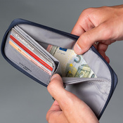 Men's small RFID Pacsafe wallet - coastal blue