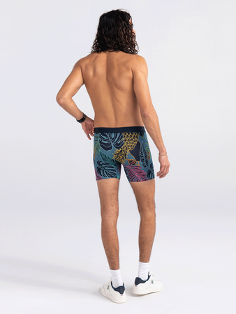 Herren-Schnelltrocknungsboxershorts SAXX VIBE Boxer Brief Tropikalne - marineblau.