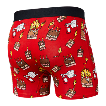 Bokserki męskie szybkoschnące SAXX VIBE Boxer Brief płonące torty - czerwone