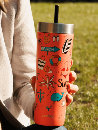 Thermal mug with straw Contigo Luxe Tumbler 720 ml - Summer - Coral