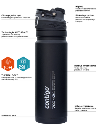 Contigo Free Flow Mundstück Thermoskanne 700ml - Schwarz - Mit Ihrer Gravur