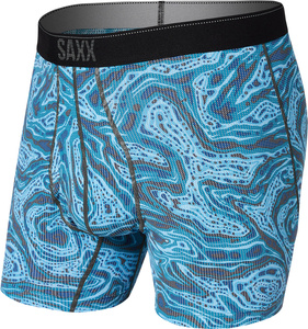 Herren-Trekking- / Sport-Boxershorts mit Eingriff SAXX QUEST Boxer Brief Fly, gewelltes Muster - blau.