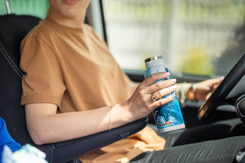 Stahlthermalflasche Dr. Bacty Blaue Palmen - weiß