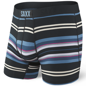 Herren-Schnelltrocknungsboxershorts SAXX VIBE Boxer Brief mit ungleichen Streifen - schwarz