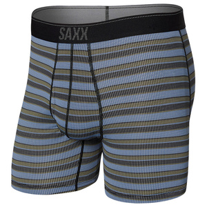 Herren-Trekking- / Sport-Boxershorts mit Eingriff SAXX QUEST Boxer Brief Fly, blau-graue Streifen.