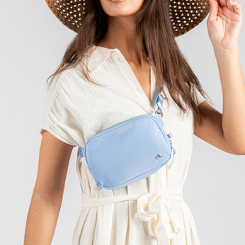 Mała Torebka damska 2w1 antykradzieżowa Pacsafe W - błękitna