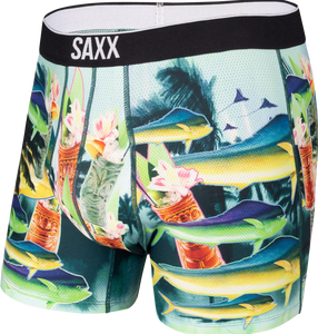 Herren-Sportboxershorts SAXX VOLT Boxer Brief Unterwasserwelt - blau