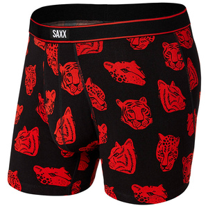 Boxershorts für Herren mit atmungsaktivem SAXX DAYTRIPPER Boxer Brief Fly mit Tiger- und Panthermuster - schwarz.