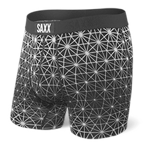 Herrenunterhosen bequem SAXX ULTRA Boxer Brief Fly geometrische Verbindungen - schwarz