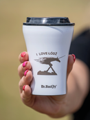 Eine Multiplayer -Kaffeetasse mit wiederverwendbarem Dr. Bacty Apollo Lodz - weiß