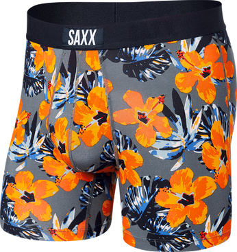 Herren-Schnelltrocknungs-Boxershorts SAXX VIBE Boxer Brief - Hibiskus - Grau