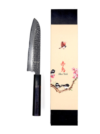 Aka Tori Engraved Damascus Steel 7" Santoku Knife - Tokyo Black