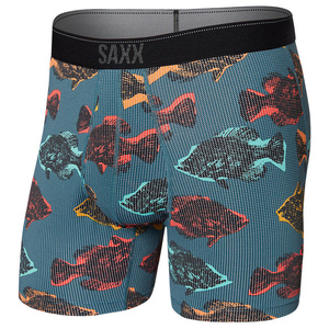 Herren-Trekking- / Sport-Boxershorts mit Eingriff SAXX QUEST Boxer Brief Fly Fish Shadow - Blau.