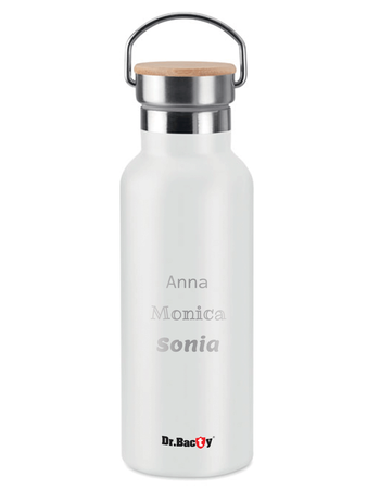 Dr.Bacty Iris 500 ml Thermoflasche - weiß - personalisiert mit Gravur