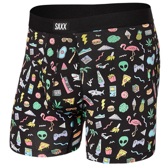 Herren atmungsaktive SAXX DAYTRIPPER Boxer Brief Fly mit lustigem Collage-Print - schwarz.