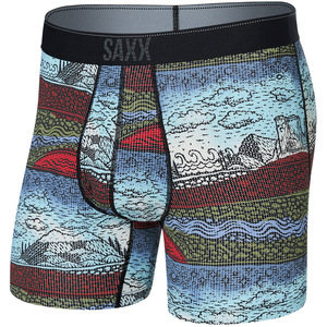 Herren-Trekking- / Sport-Boxershorts mit Reißverschluss SAXX QUEST Boxer Brief Fly Bergwellen - blau