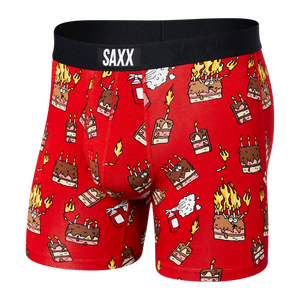 Men's quick-drying SAXX VIBE Boxer Briefs - burning cakes, red.