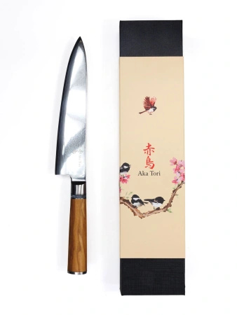 Aka Tori Damaszener-Chefmesser 8" mit Gravur - Kyoto Olive
