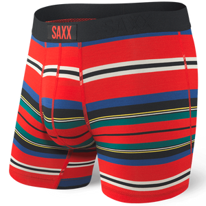 Men's quick-drying SAXX VIBE Boxer Briefs with uneven stripes - red.