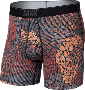 Herren-Trekking- / Sport-Boxershorts mit Eingriff SAXX QUEST Boxer Brief Fly, Tupfen - Bordeaux.