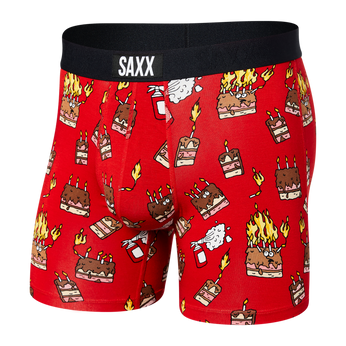 Bokserki męskie szybkoschnące SAXX VIBE Boxer Brief płonące torty - czerwone