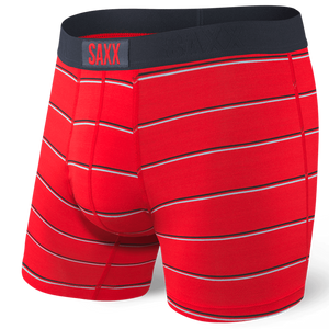 Herren-Schnelltrocknungsboxershorts SAXX VIBE Boxer Brief Retro-Streifen - rot