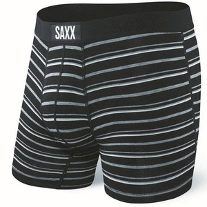 Herren-Schnelltrocknungs-Boxershorts SAXX VIBE Boxer Brief mit grauen Streifen - schwarz.