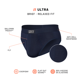 Comfortable men's SAXX ULTRA Boxer Brief Fly - navy blue.