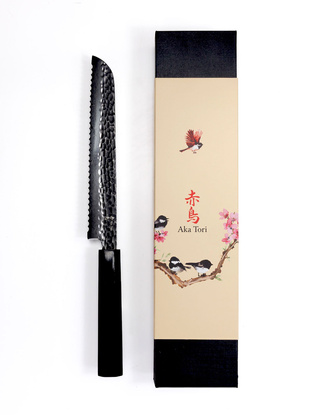 Exklusives Aka Tori Tokyo Black 8" Brotmesser aus Damaszener Stahl – Business-Geschenk mit Gravuroption