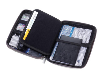 rigid travel organizer TROIKA for cables and chargers.